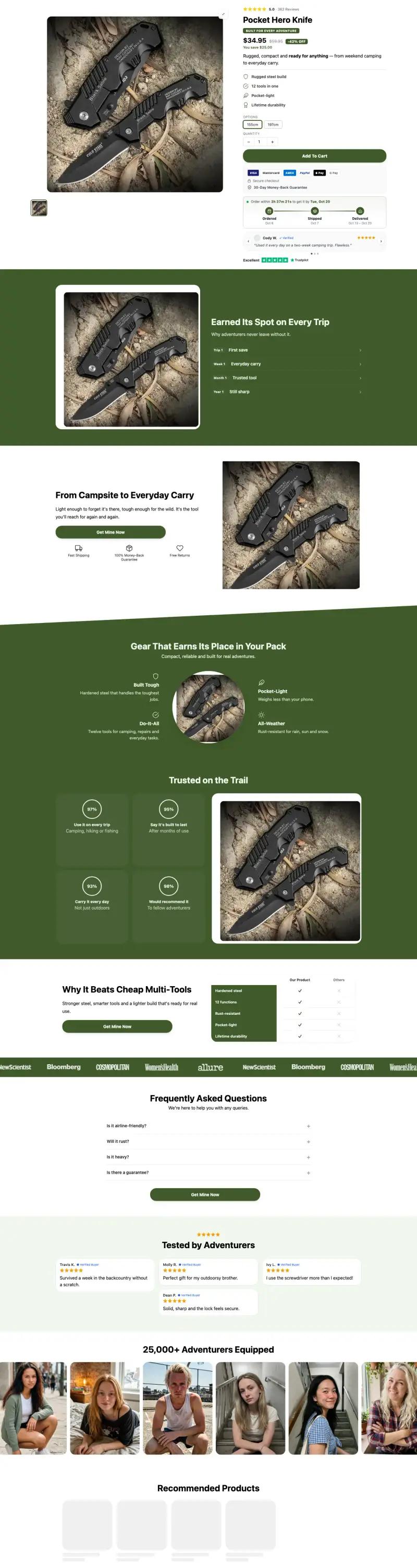 Outdoor & Travel — Shopify product page template generated by Ecopy for a camping product